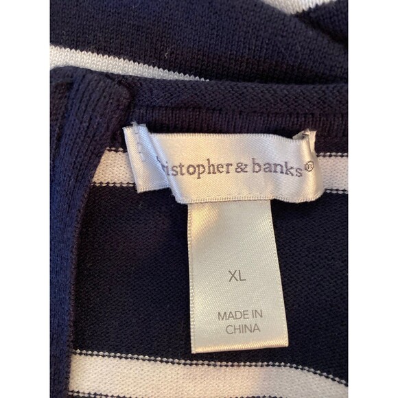 Christopher & Banks Sweater Top Plus Size XL Navy White Stripes Lace Hem Zipper - Picture 8 of 11